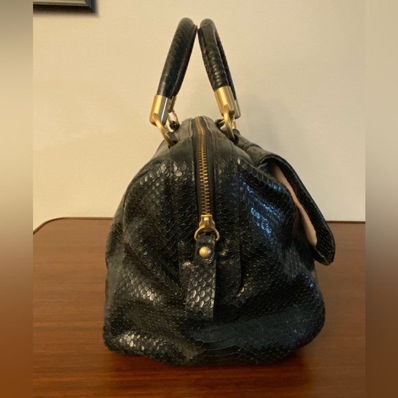 Talbots leather satchel handbag with snakeskin texture pattern - Picture 4 of 9